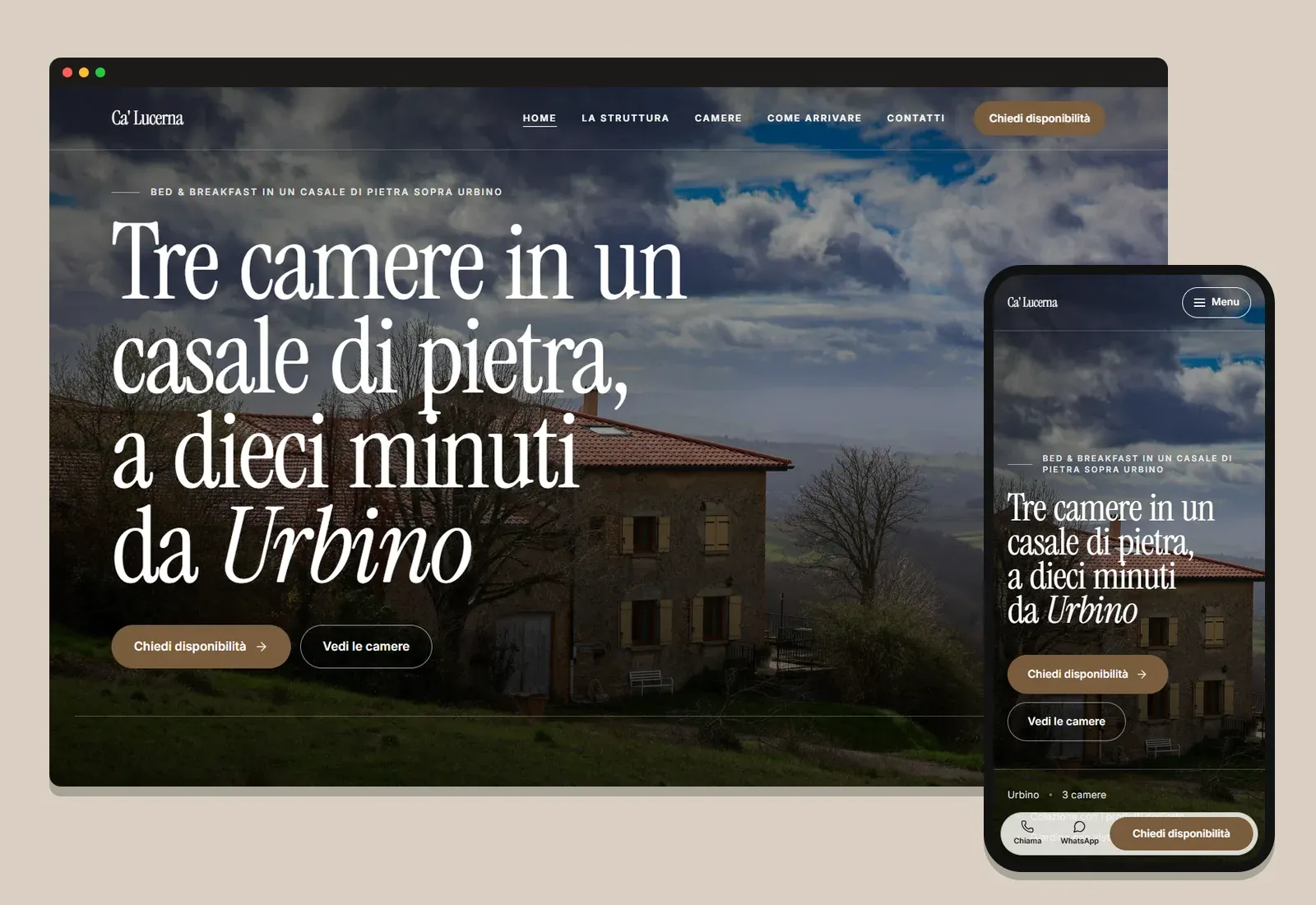 Il sito di esempio Ca' Lucerna, da computer e da telefono