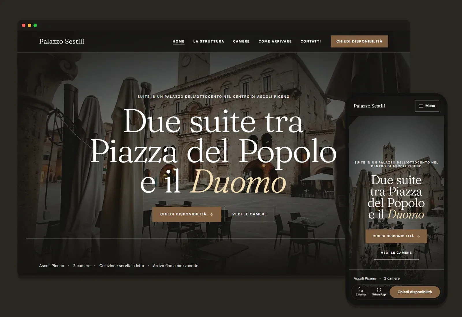 Il sito di esempio Palazzo Sestili, da computer e da telefono