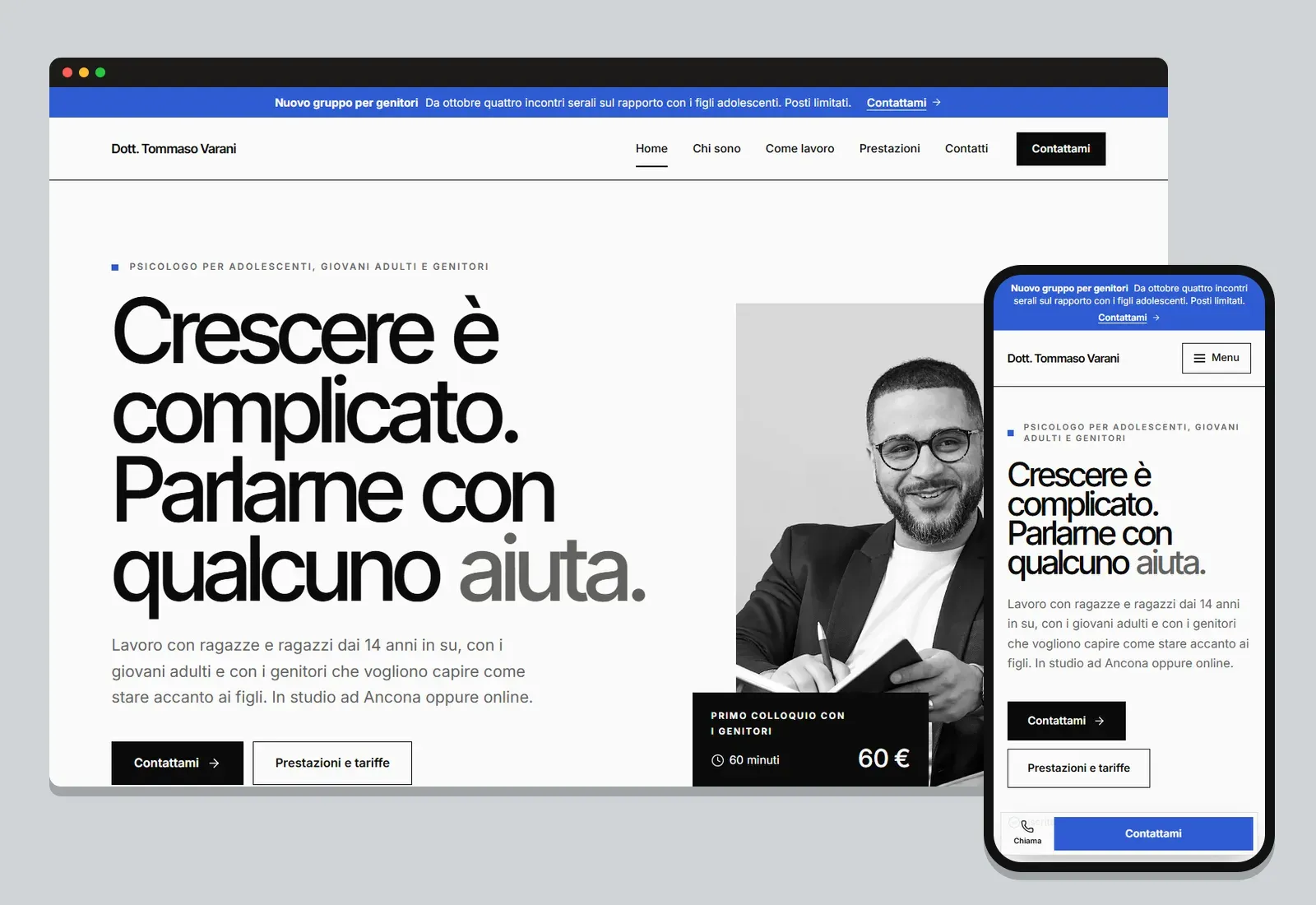 Il sito di esempio Dott. Tommaso Varani, da computer e da telefono
